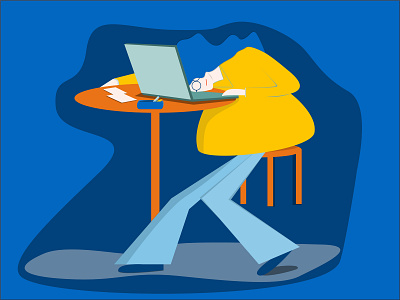 Tired Girl Illustration blue color complementary design girl graphic illustration laptop tired