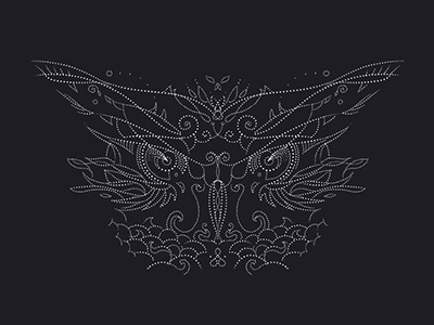 Owl and black curves dark dots illustration misterious night owl smooth tatoo white