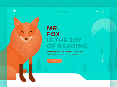 mr.fox.com Landing Page books children fox orange reading turquoise web website