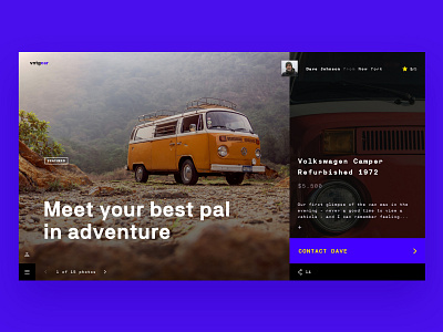 Vntgcar ads adventure car app cars landing design landing page road trip volkswagen webdesign website yellow