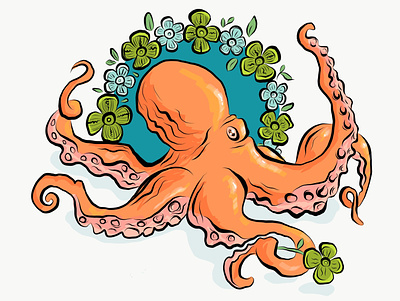 Floral Octopus digital art illustration sketch