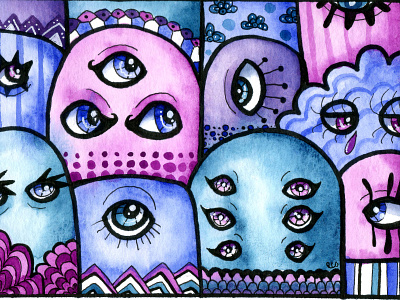 All Eyes design illustration traditional art watercolor