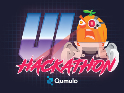 Grumpquat Hackathon 80s illustrator mascot robot