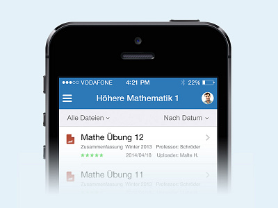 StudyDrive iPhone App app file filter iphone list listing ui ux