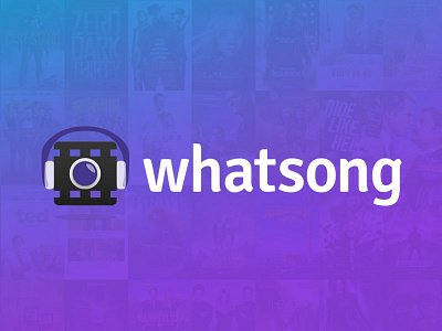 Whatsong branding camera film headphones icon logo music purple song soundtrack tracks