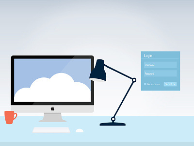 Flat Desktop apple clouds desktop flat design imac login office password user workspace