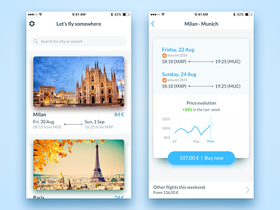 Let's fly somewhere app design flight fly ios iphone sketch travel ui
