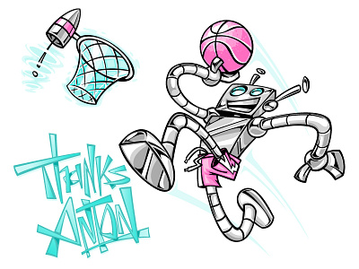 Dribble Bot basketball cartoon debut dribble futuristic robot vector