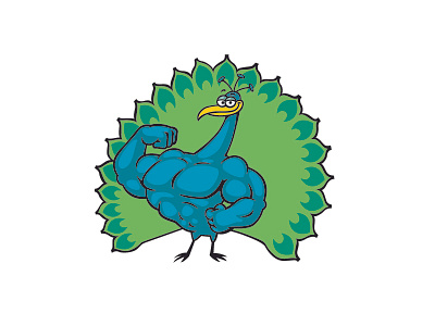 Muscular Peacock bird body builder cartoon muscle muscles peacock strong vector