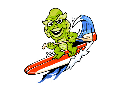 The Creature cartoon creature paddle surfing surfing