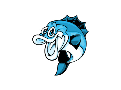 Blue Fish bass cartoon fish mascot trout vector