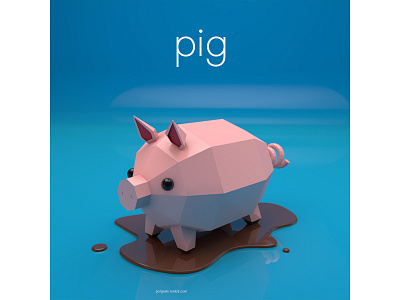 pig 3d animal cinema 4d cute etsy global illumination kids low poly pig polypets toy