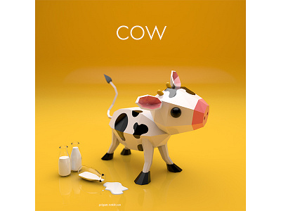 Polypets Cow animal cinema 4d clean cow etsy global illumination kids milk polypets simple toy yellow