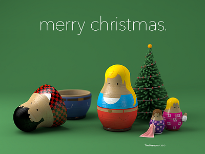 Christmas Card 3d baby christmas cinema 4d dad green mom nesting doll plaid simple toy tree
