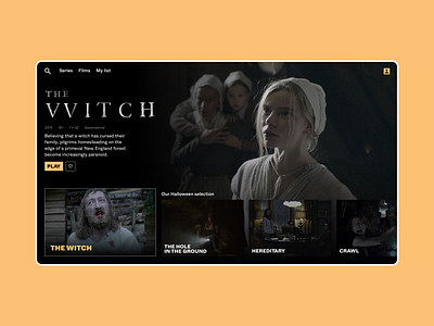 TV VOD Home Page black dailyui dark design film interface movie orange slider tv vod webdesign