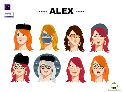 Custom looks....[Alex CH] 2d accessories adobe illustrator ai character character animation character animator character design character illustration download faces facial expressions female flat girl illustration motion capture puppet vector woman