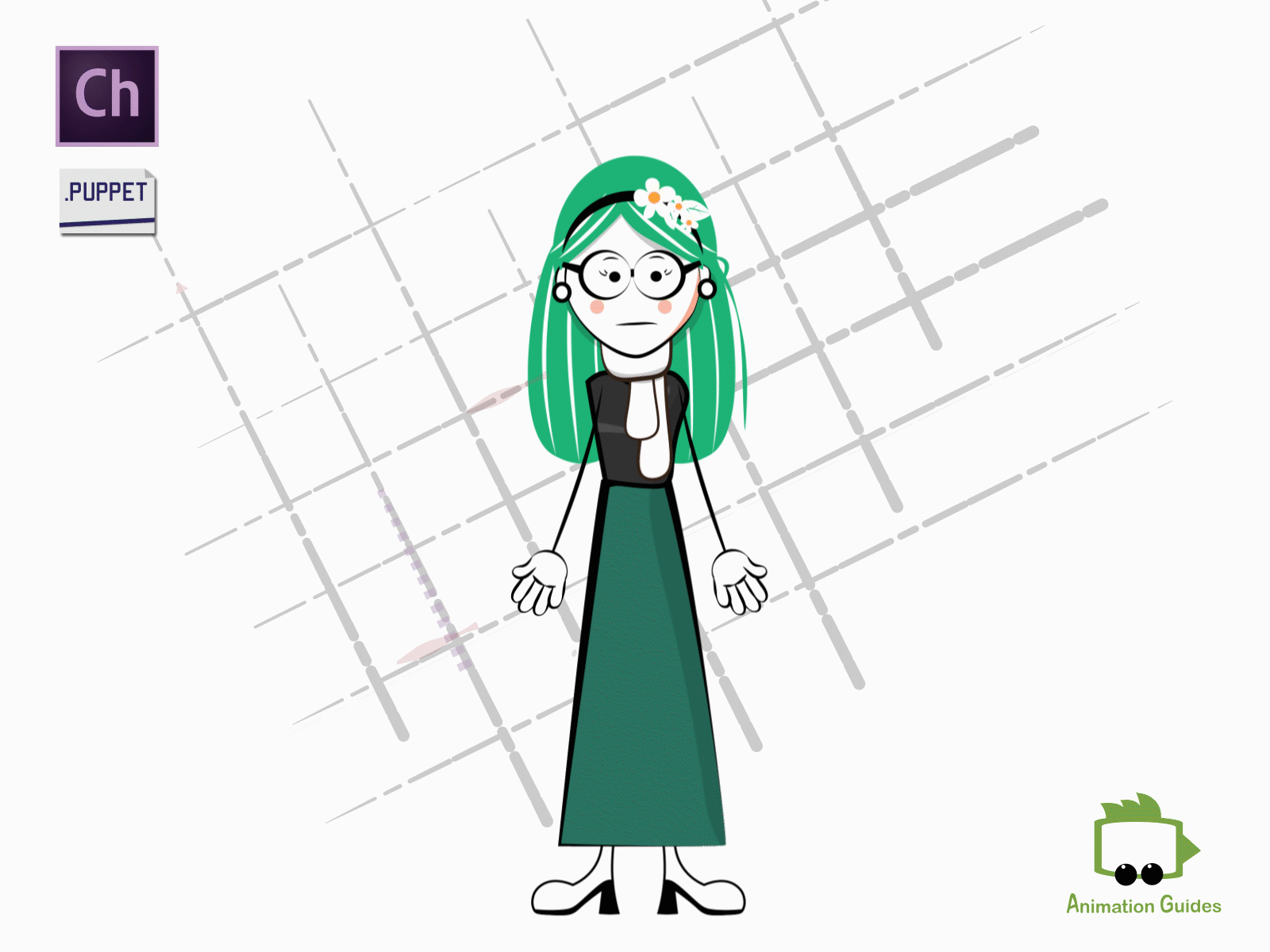 The Green look of Rachel ai cartoon cartoon female character character animation character animator character design character illustration download female character flat girl illustration motion capture puppet stick figure vector woman