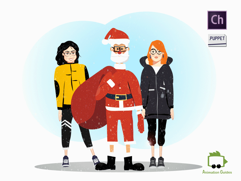 Greetings from Alex, Eva and Santa ... animation character character animation character animator character design christmas download female flat holiday illustration motion capture puppet puppets santa snow vector winter