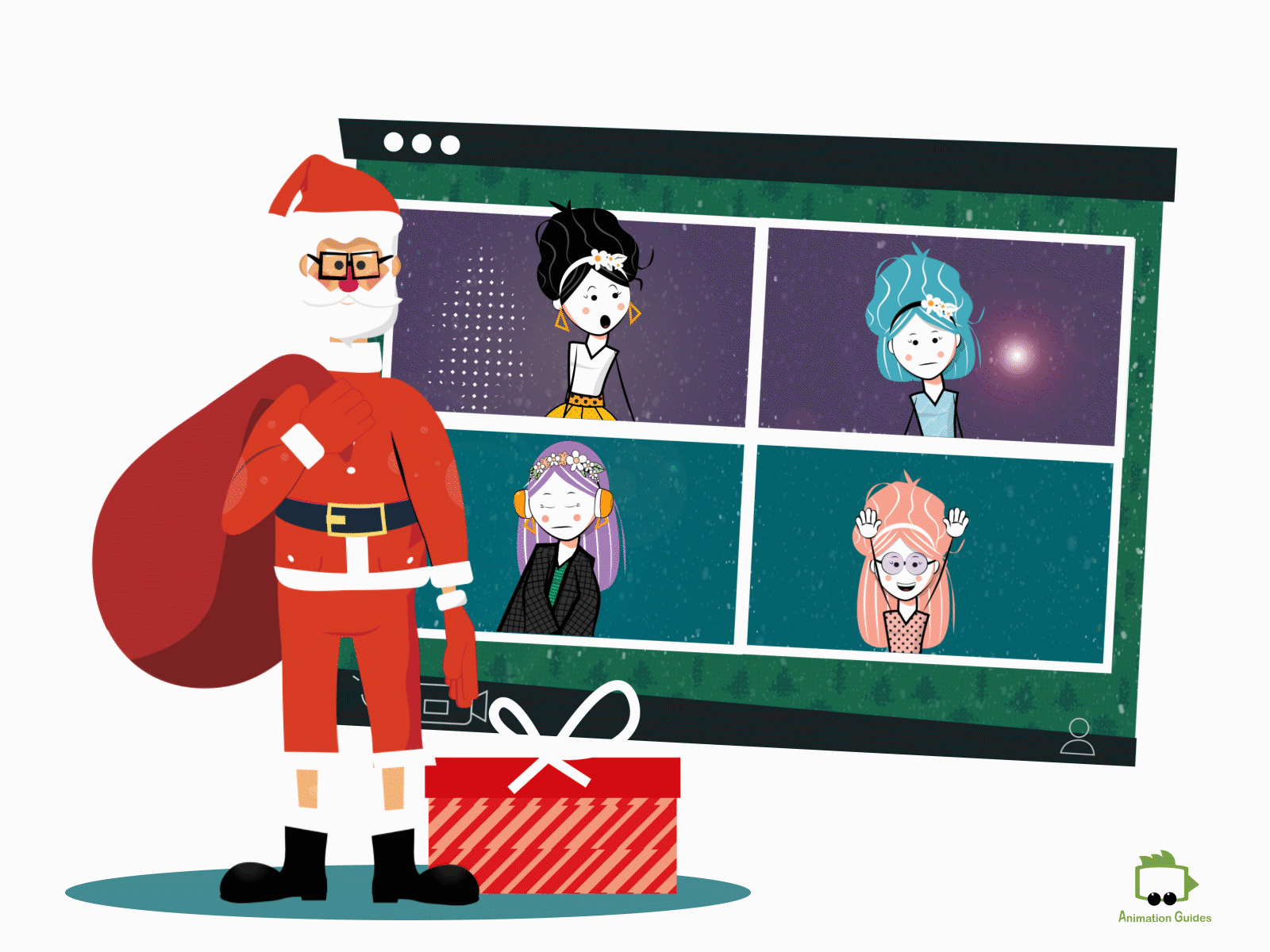 Zoom with Santa 🤶 ai animation character character animation character animator character art character design digital download flat holidays illustration motion capture online puppet puppets santa vector winter zoom