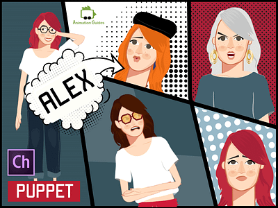 It's all about Alex 2d ai character character animator character design character illustration comics download emotions faces facial expressions female flat girl illustration puppet puppets vector woman