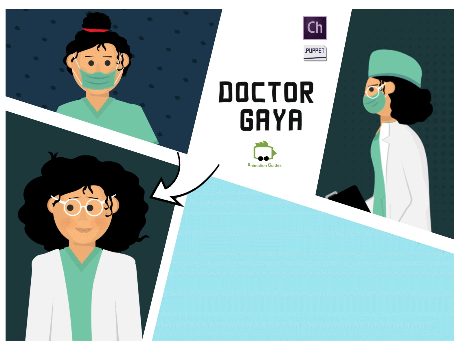 The Multiple Looks of Doctor Gaya .ai animated animation character character animation character animator character design doctor download female flat health helathcare illustration medical motion capture puppet puppets vector woman