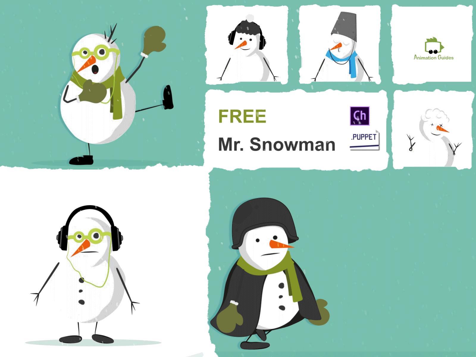 Mr. Snowman - Free Download .ai .puppet adobe character animator animation cartoon character character animator character design christmas download free freebie holiday illustration puppet snowman winter