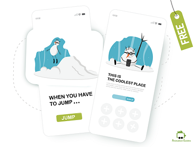 Snowman in Action [Mobile Screens] character download flat free freebie illustration jump mobile mobile ui snow snowman ui vector web ui winter