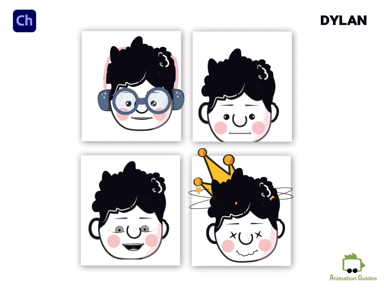 The Different Faces of Dylan ... 🤩😎😬🙄 adobe character animator animation cartoon character character animator character design download faces facial expressions illustration male puppet vlog