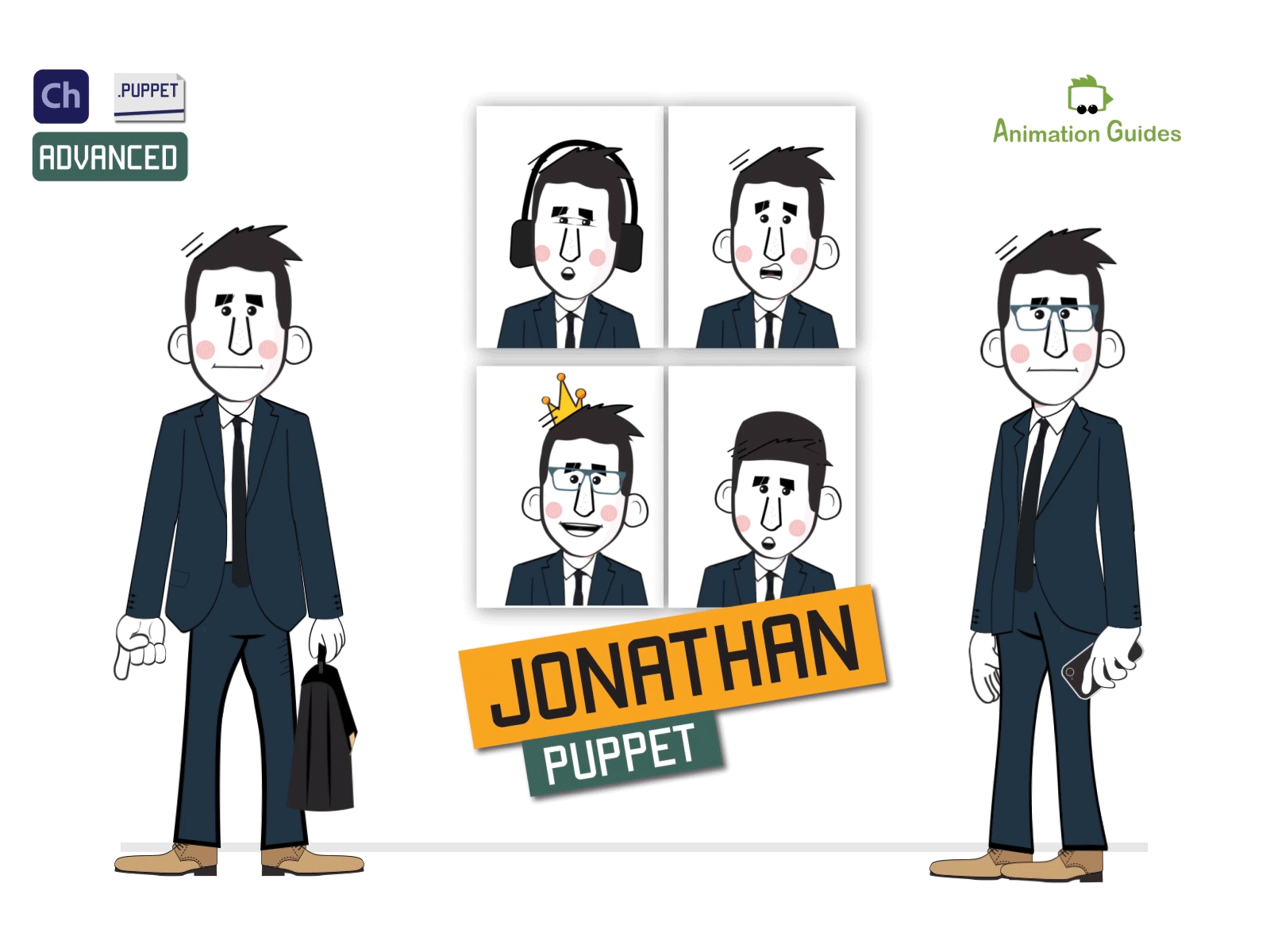 Meet Jonathan ...✋ animated animation businessman character character animation character animator character design download expressions faces illustration motion capture parallax puppet