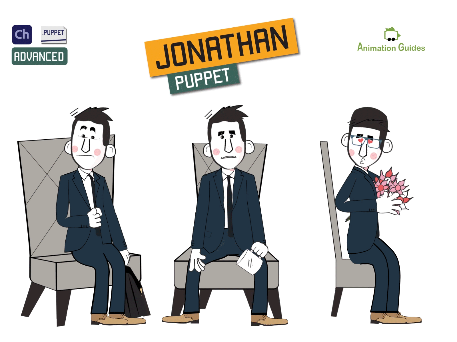 More from Jonathan.... .psd adobe character animator animated animation briedfcase businessman character character animator character design download flowers illustration male motion capture puppet sitting