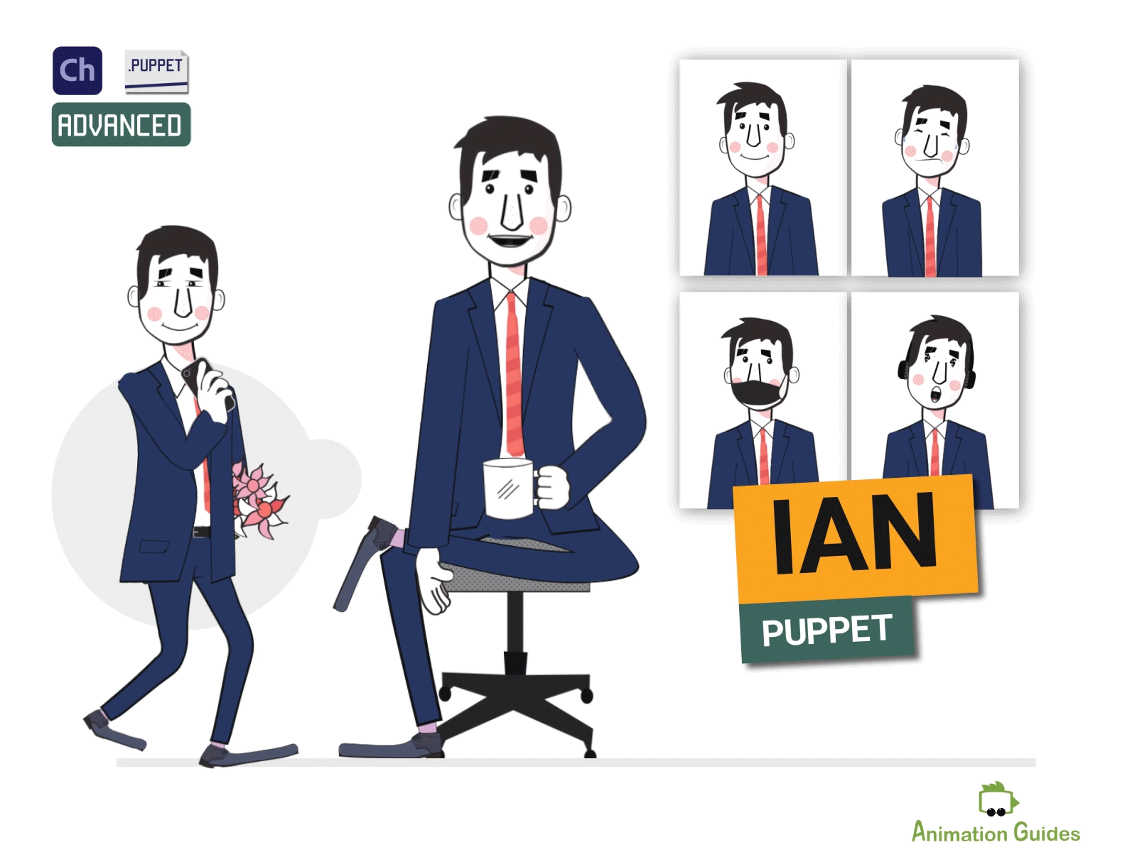 Meet Ian ✋ adobe character animator animated animation businessman character character animation character animator character design download illustration motion capture puppet vector