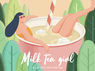 Milk tea girl design illustration