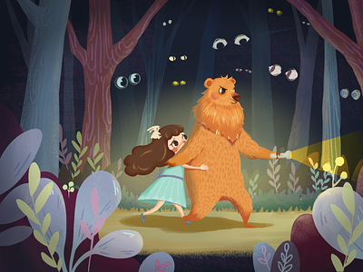 Bear and girl design illustration
