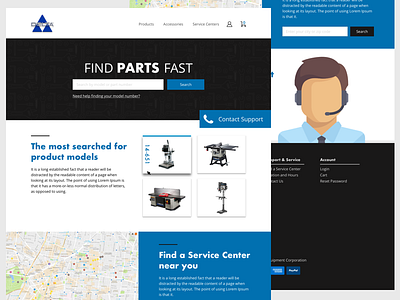 Homepage for redesign of a tool parts site