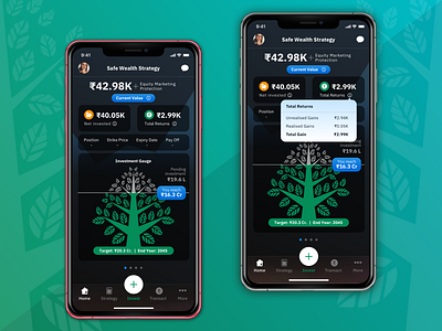 Concept Dark theme Mutual fund app screen