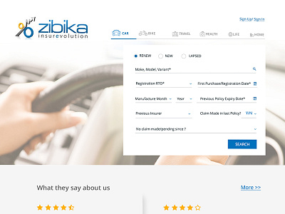 Zibika's Homepage aggregation basic form insurance user interface