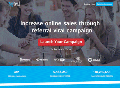 Refiral Homepage marketing referral marketing social media user interface