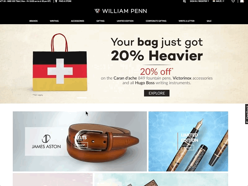 William Penn Website branding ecommerce gifts hover effect magento pen website sliders stationary ui ux website design william penn