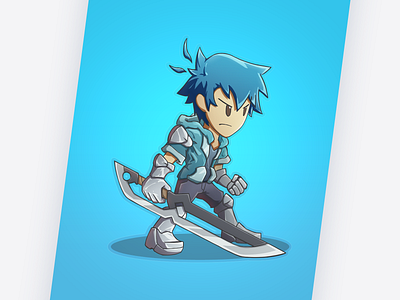 Blue Striker Knight Boy - Radiant 2d character design illustration