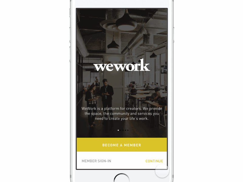 WeWork Onboarding Flow framer.js interaction mobile onboarding prototyping wework