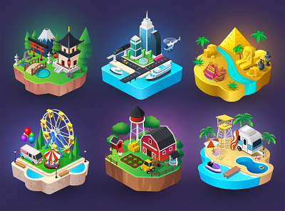 Isometric Island building city collection difference egypt farm game game art game item game ui i love game island island collection island isolated islands isolated isometric park user interface vector