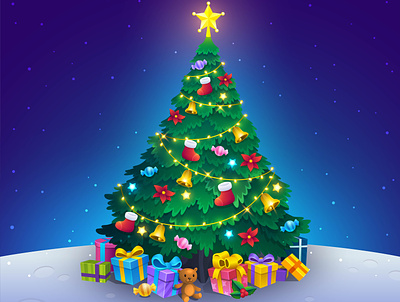Chrismas Tree Vector celebration christmas christmas tree gift boxes giftbox happy new year holiday merry christmas merry xmas new year eve pine tree snow teddy tree vector xmas