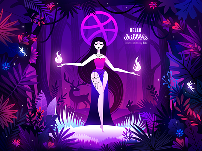 Hello Dribbble ! ai art artwork bunny debut shot design fairy first shot forest girl goddess hello dribbble illustration pink vector art