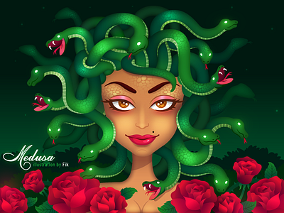 MEDUSA ai art artwork beast girl girl illustration gorgon greek green illustrator legend medusa rose snake snakes vector vectorart