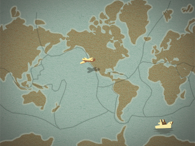 Tectonic world airplane illustration map ship world