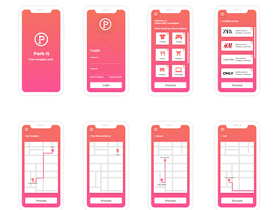 Want easy navigation through mall; use Park-It app design illustration minimal ui ux vector web