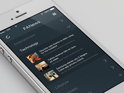 Hello all app cool dark flat ios7 minimalistic mobile modern news app