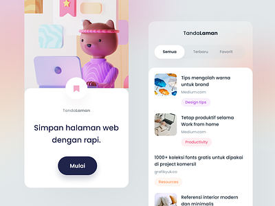 Bookmark Management App 3d 3d modelling animal app bear blender cards character discover illustration interaction intro ios mobile onboarding productivity tags web