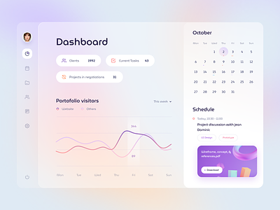Project management Dashboard account app blender calendar cards chart dashboard gradient graph illustrations social stats web