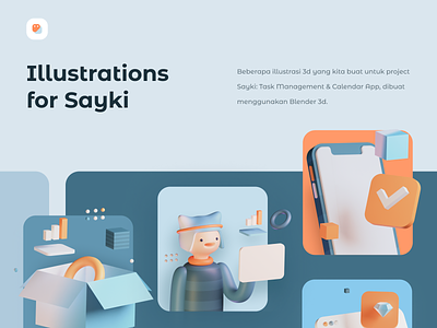 Sayki 3d Illustration set 3d 3d model app blender calendar character desktop illustration mobile productivity project task web wesite